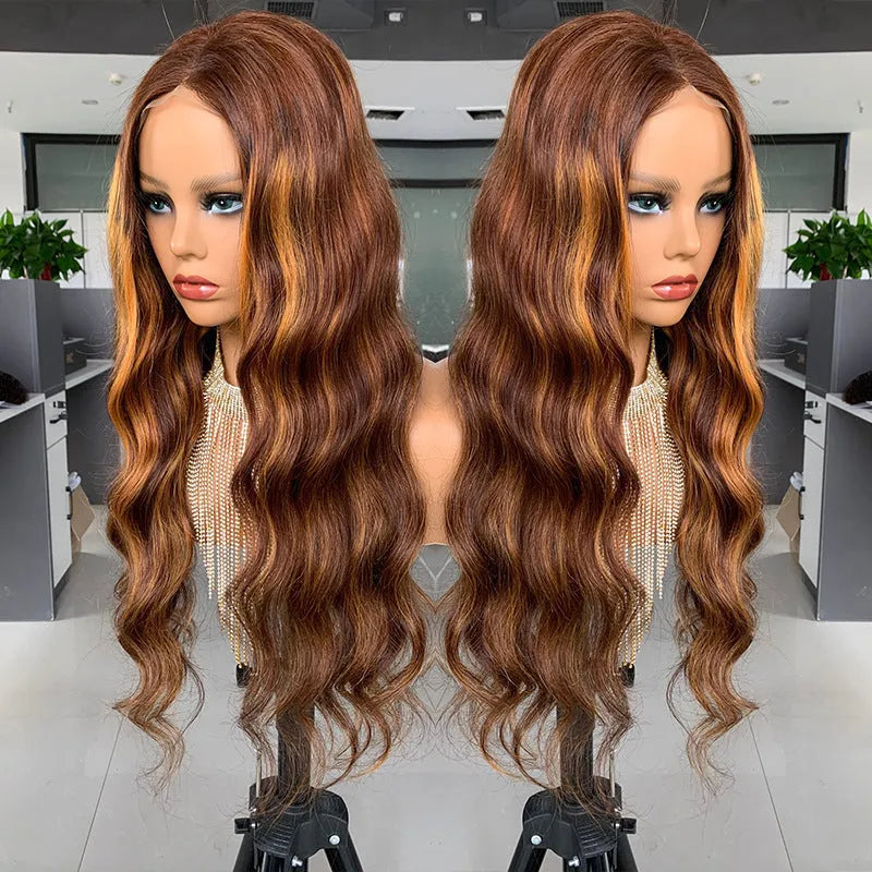 4x4 closure big wave bob wig in brown real hair, hand-woven, 20 inch medium and long length