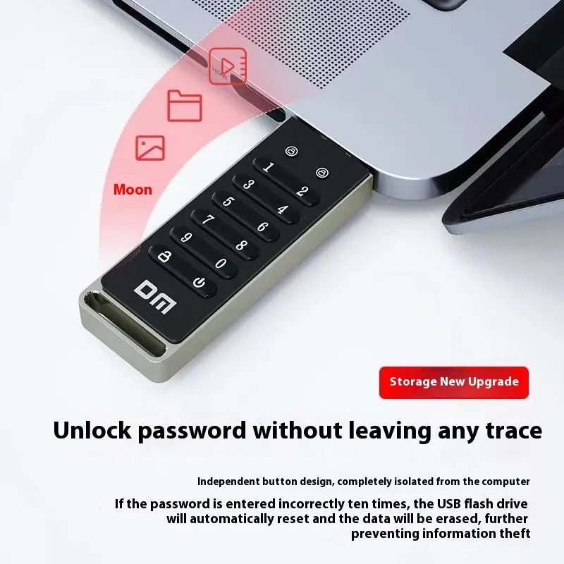 Metal 64GB USB 3.0 flash drive with fingerprint encryption and digital button security