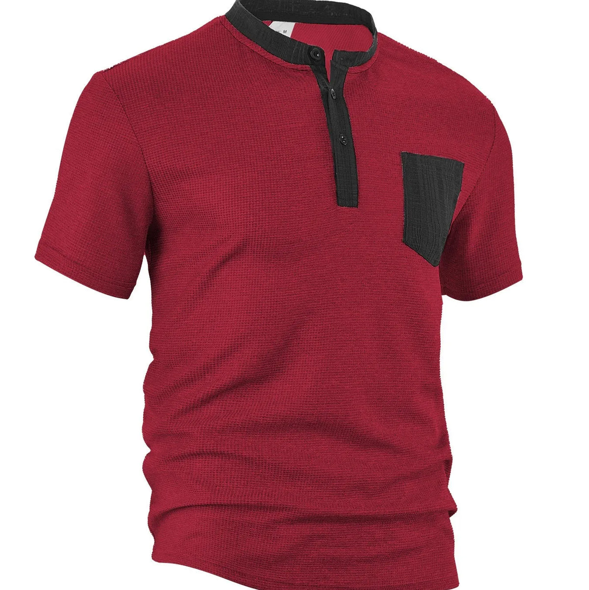 Men's colour-blocked short sleeve waffle knit henley shirt in loose fit, available in six colours including white and navy