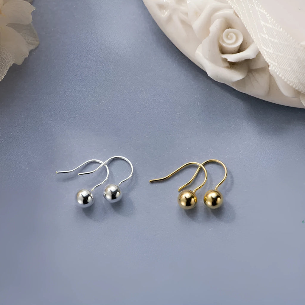 Geometric copper ballpoint ear hooks with electroplated white gold finish round shape chic style