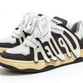 Casual thick bottom retro sneakers with genuine leather upper, car suture design, round toe, low heel, in black soul colour