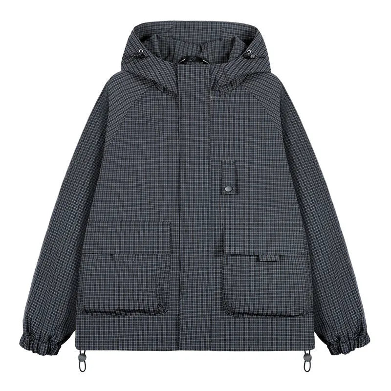 Men's hooded assault jacket in black, purple, green or caramel, loose polyester workwear coat with side pockets, sizes S-3XL