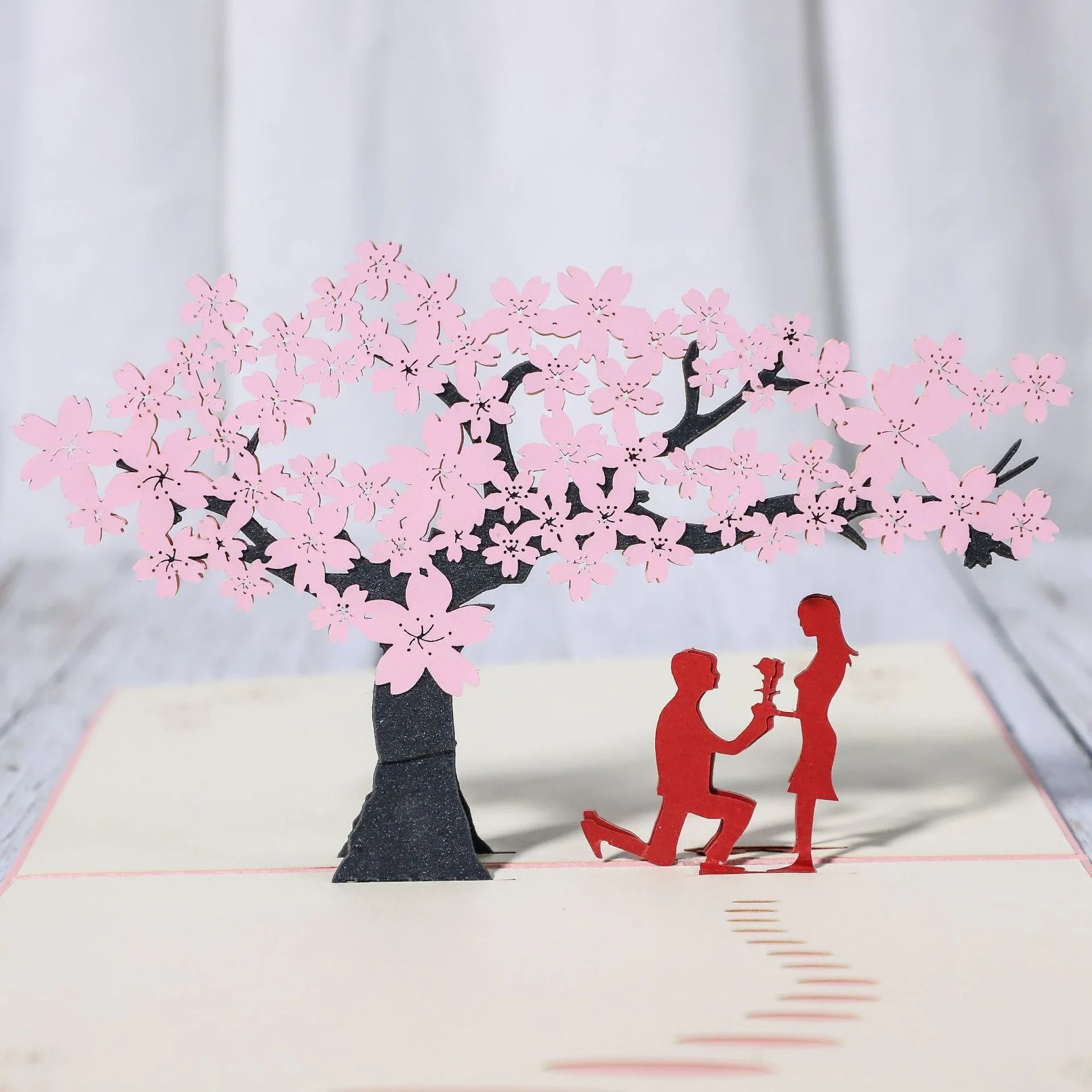 Elegant 3D pop-up wedding greeting cards with intricate laser-cut designs and 3D scenes for engagements, weddings, and anniversaries