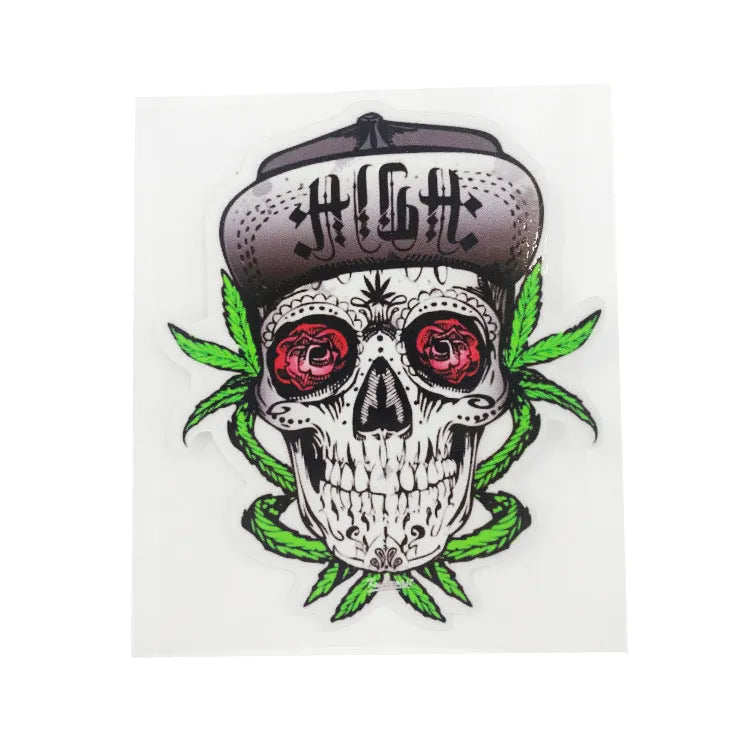Self-adhesive skull reflective car sticker 13cm, Skull-5 style, on a car exterior