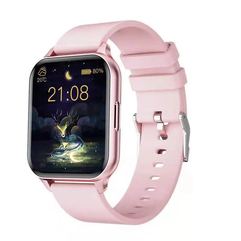 Smart watch with 1.7-inch screen, zinc alloy case, IP68 waterproof, and body temperature heart rate sleep monitoring.