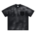 Men's black loose fit cotton t-shirt with letter pattern print and drop shoulder sleeves