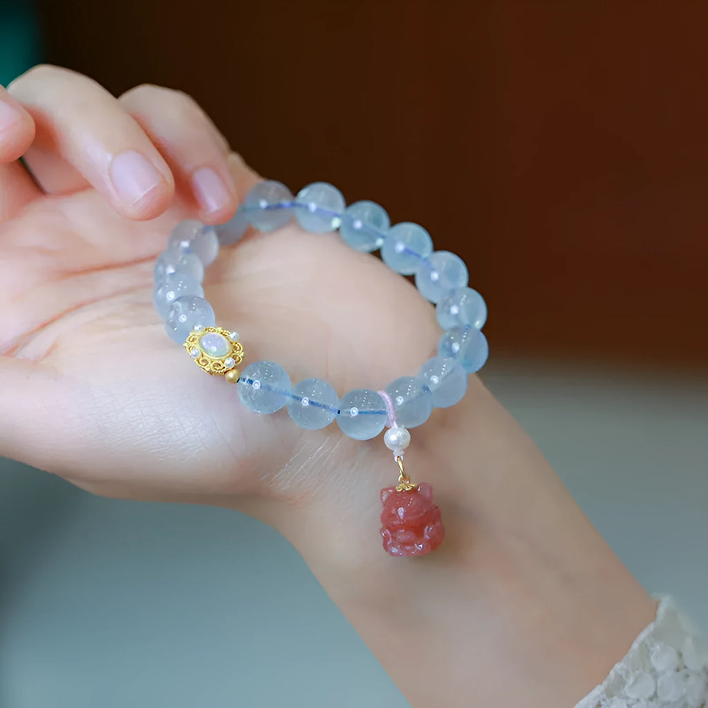 Chinese style DIY bracelet kit with aquamarine beads, pearl elements and Fengjiu design for jewellery making