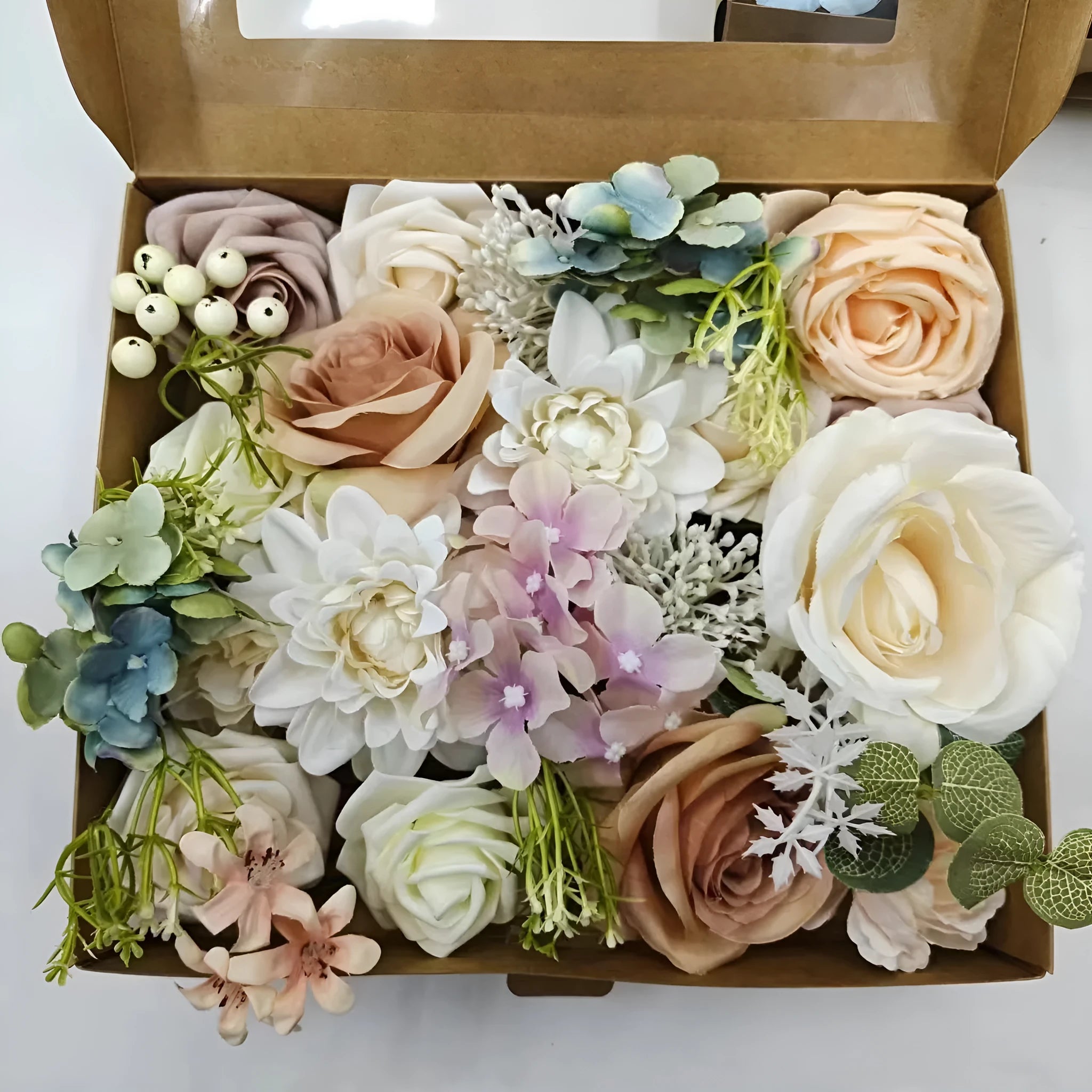 Silk rose artificial flower centrepiece with embossed petals and flexible PVC stem, Style 43 or Style O