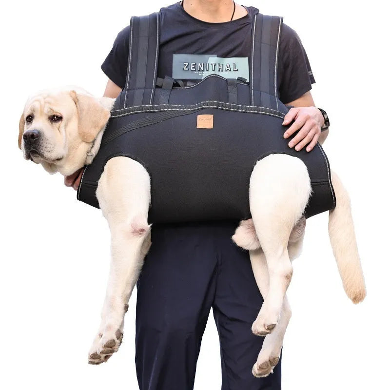 Black soft Oxford cloth dog backpack carrier for XL, 2XL, and 3XL large dogs.