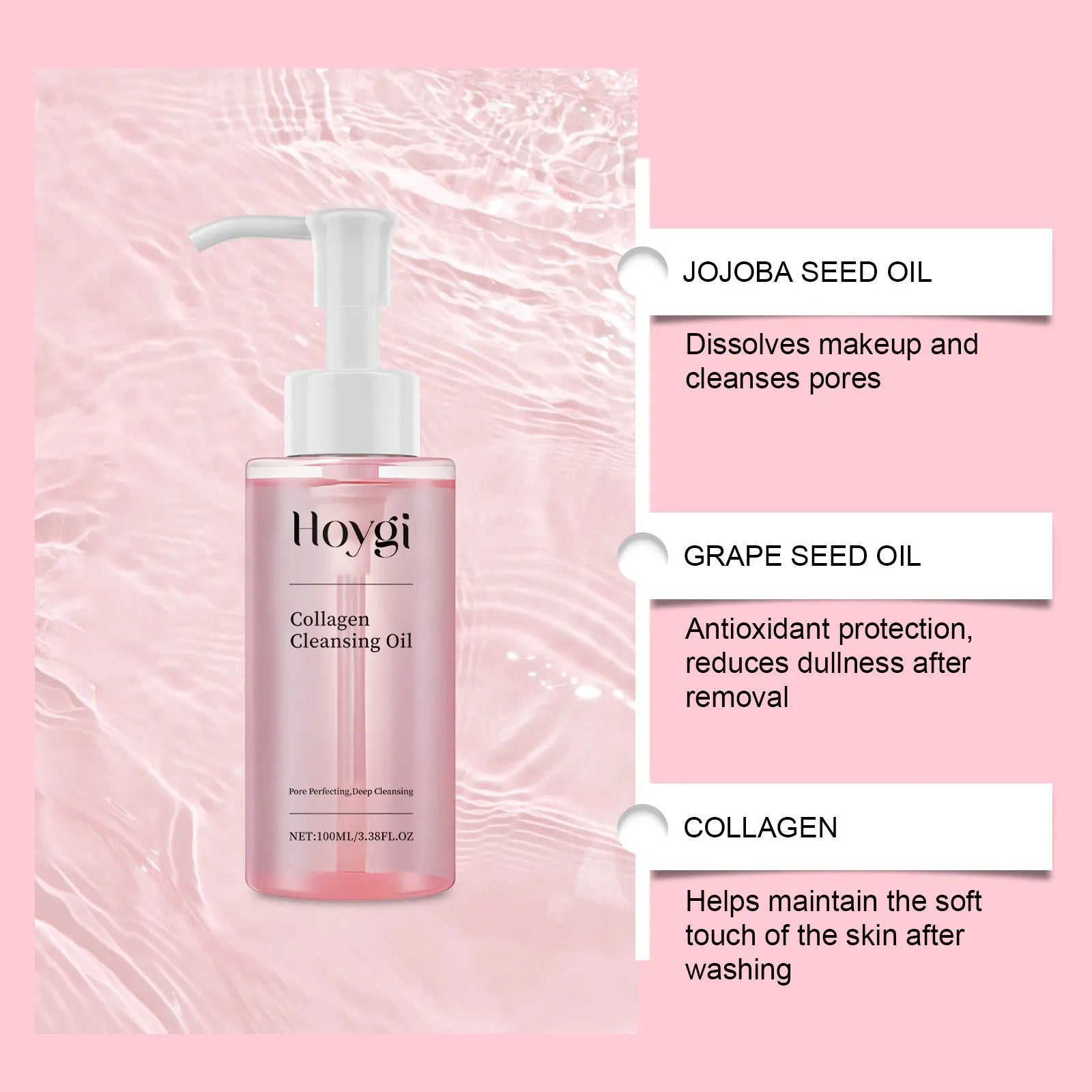 100ml collagen cleansing oil bottle with jojoba and grape seed oils for makeup removal