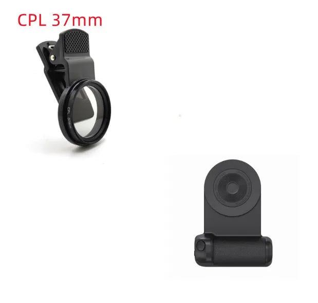 Black magnetic phone camera holder with rotatable grip on wooden table demonstrating phone attachment