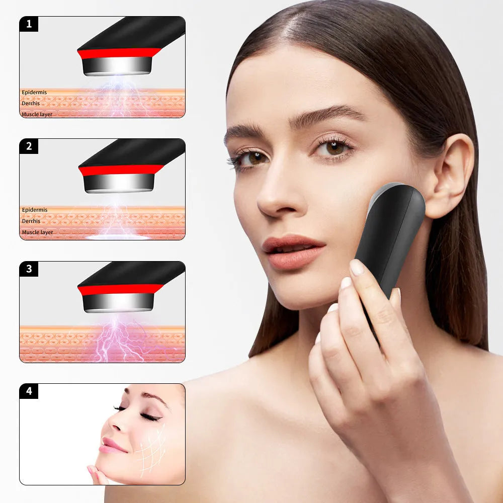 Black portable eye massager with LED light therapy and vibration functions