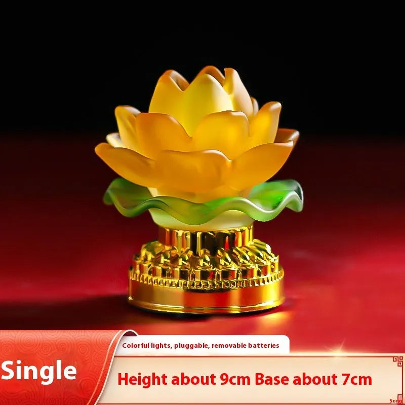 Yellow Chinese-style lotus lamp for Buddha fronts and spiritual decor