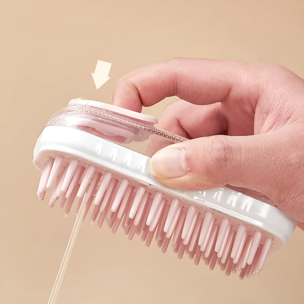 Silicone pet bath massage brush for dogs and cats with hand strap and suction cup attachment