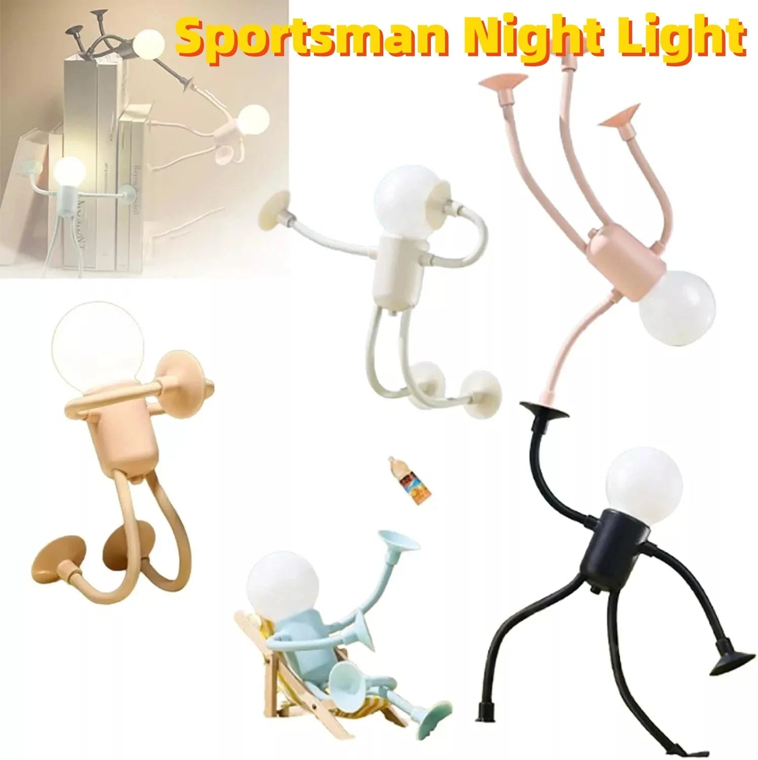 A versatile sportsman-inspired night light that can be posed in various positions and adheres to smooth surfaces with a vacuum suction cup base