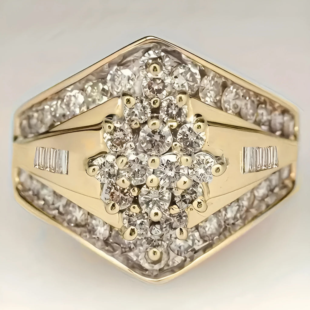 Geometric heavy industry style ring with electroplated gold finish on copper construction