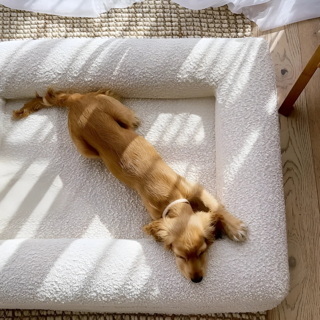 Beige rectangular cloth dog sofa bed pet nest with padded sides