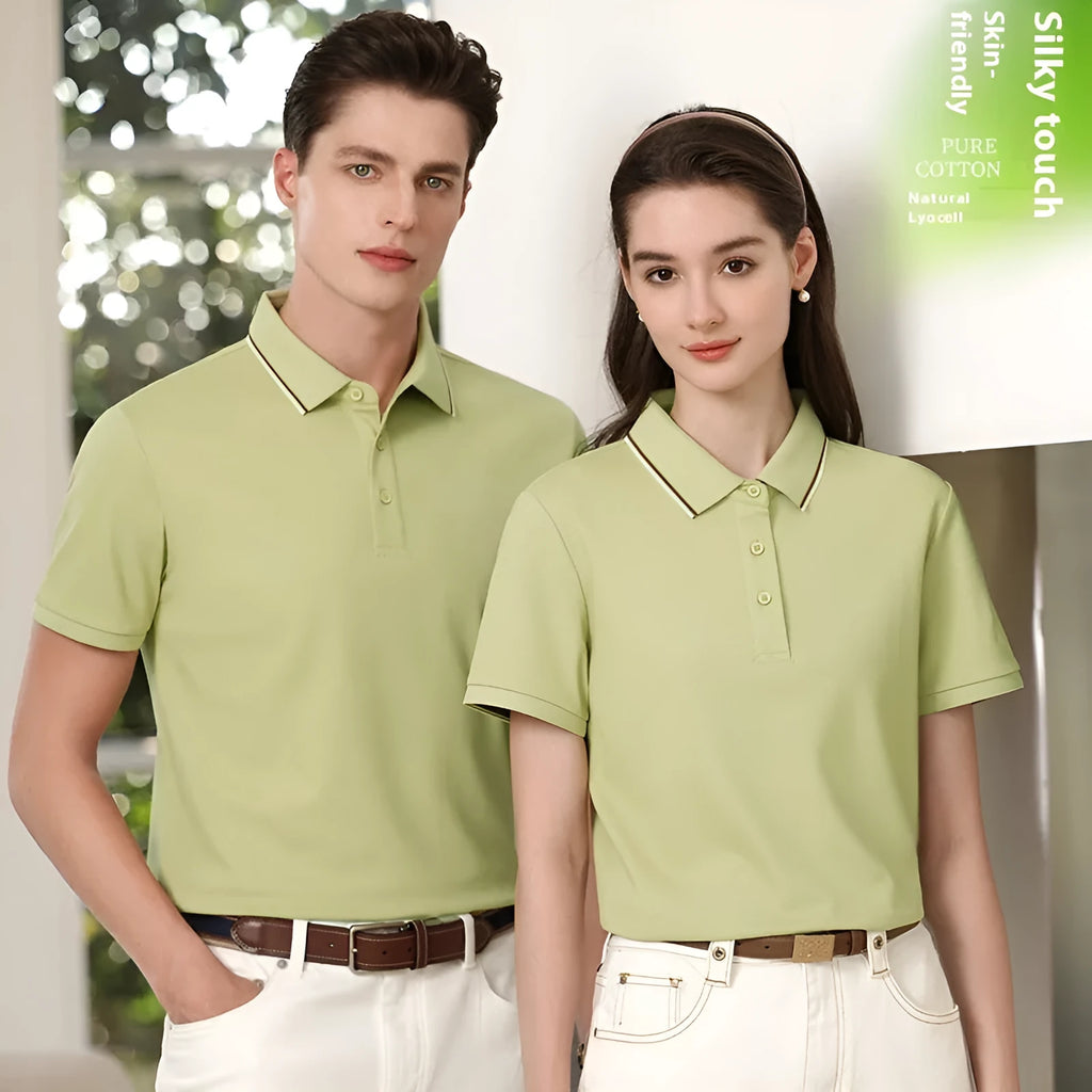 Mercerized cotton polo shirt with 7A antibacterial finish and sequins, short sleeve sports top, eight colours