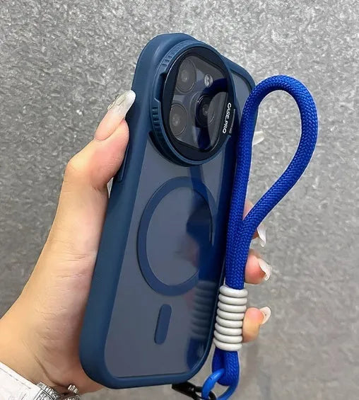 Acrylic anti-fall phone case with lens film bracket and hand rope for iPhone