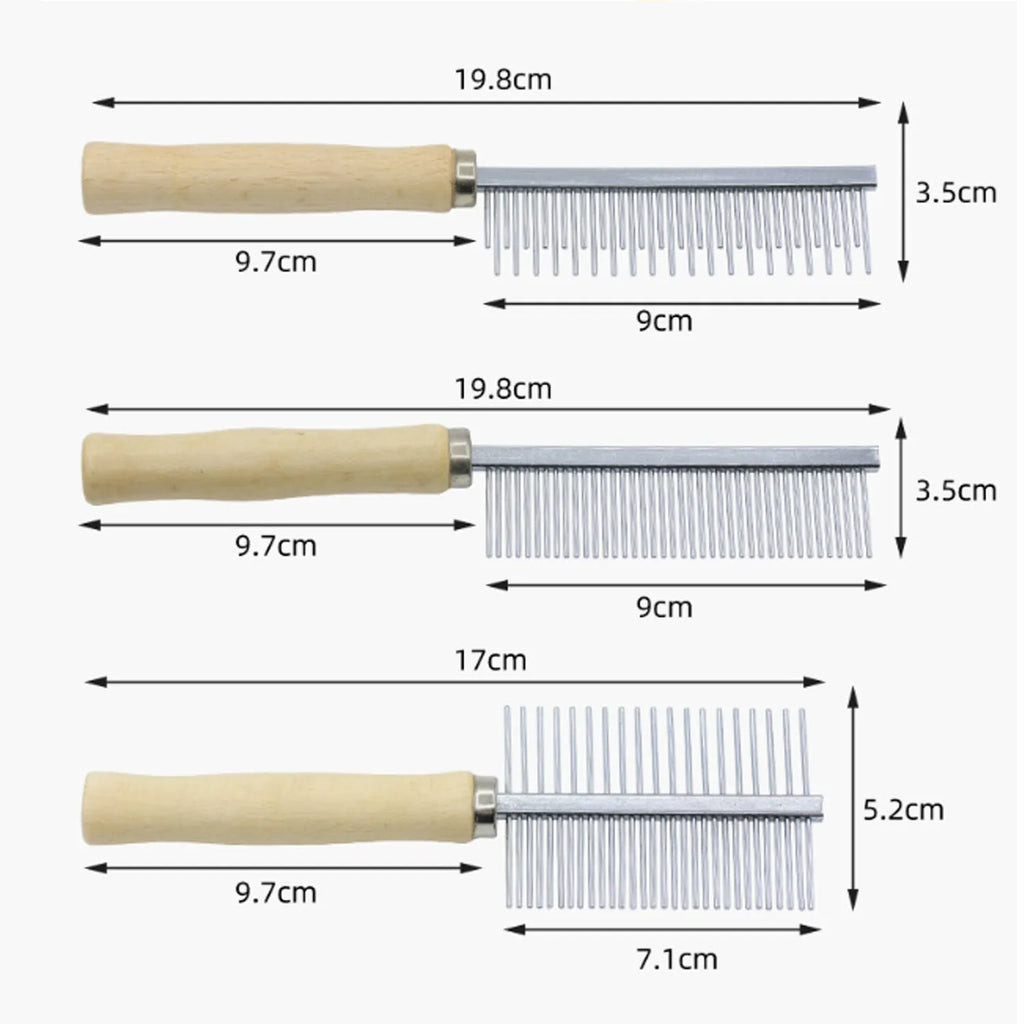Wooden handle pet grooming comb with rounded metal teeth for dogs and cats