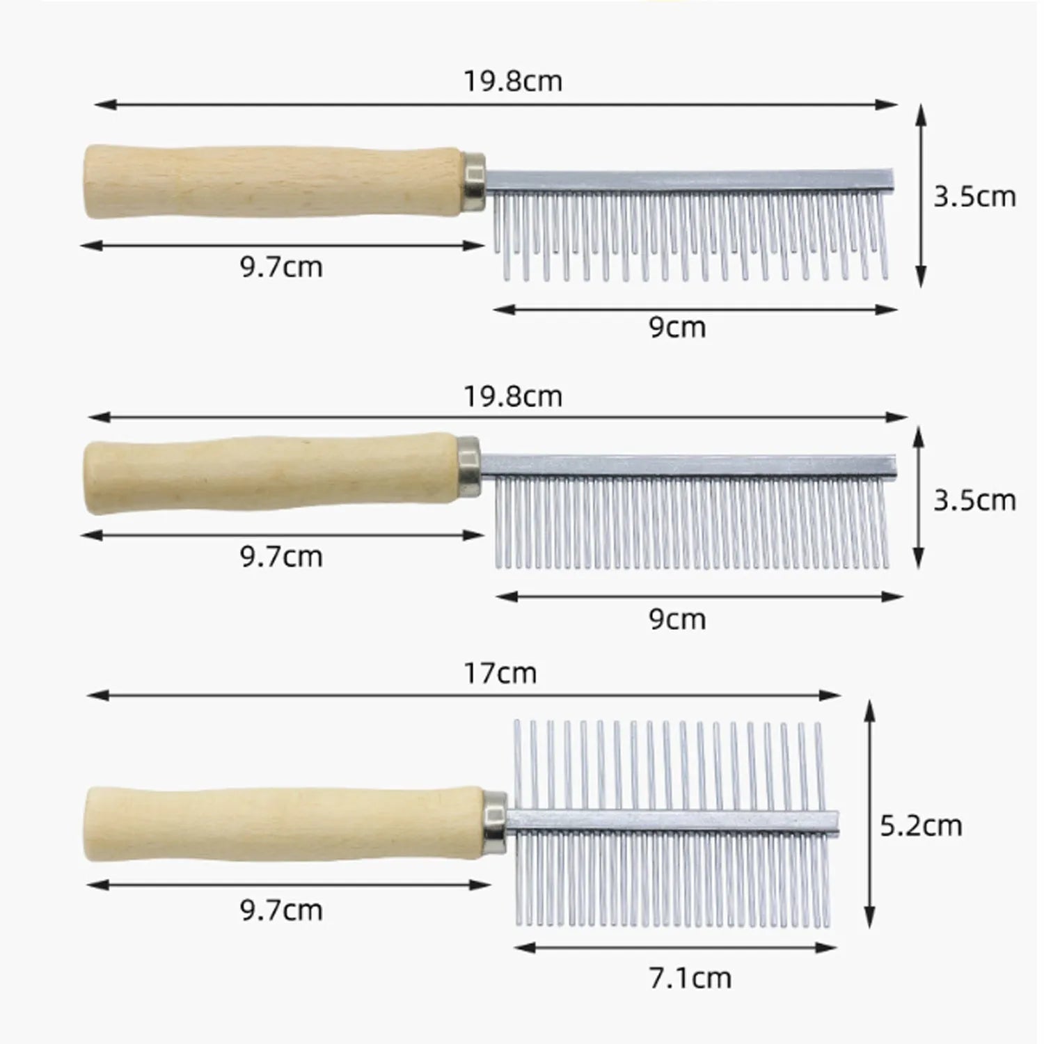 Wooden handle pet grooming comb with rounded metal teeth for dogs and cats