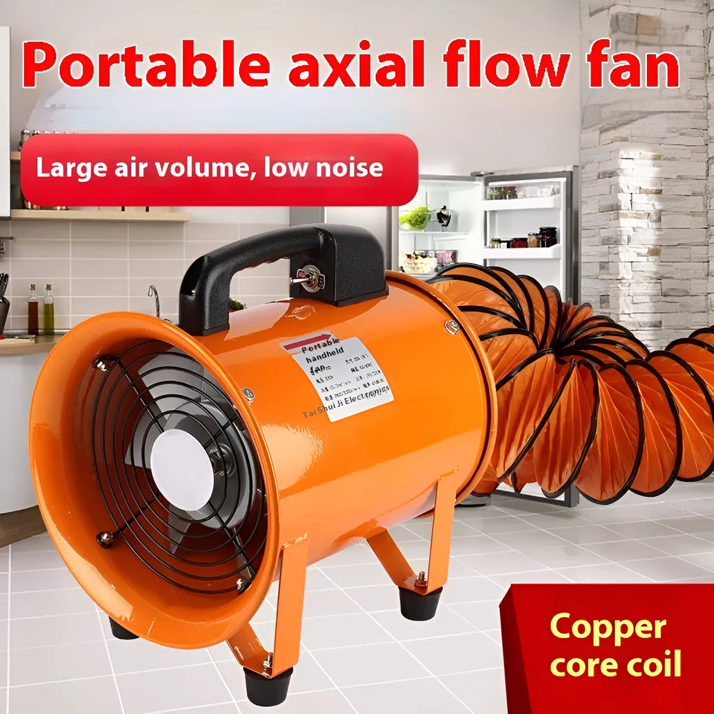 Portable 8-inch industrial axial flow fan with titanium steel blades for dust removal ventilation
