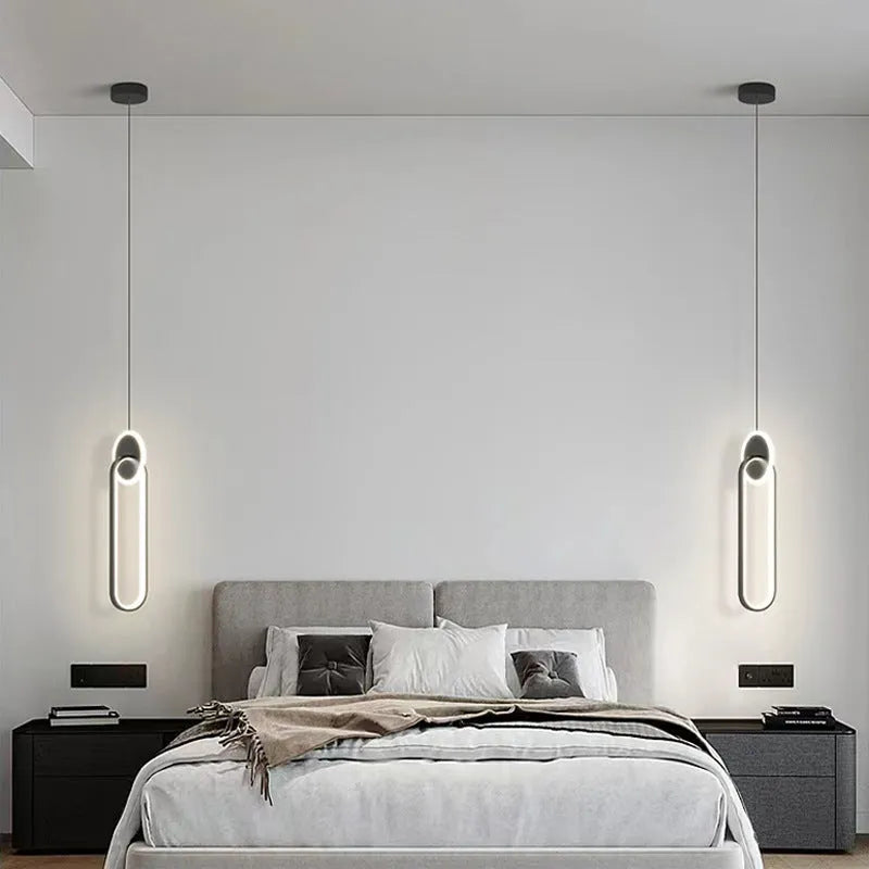 Nordic double ring pendant lamp in black with adjustable height for bedroom lighting