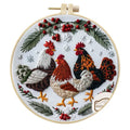 Handmade cloth art material kit with cotton and linen chicken embroidery fabric and 15cm bamboo frame option