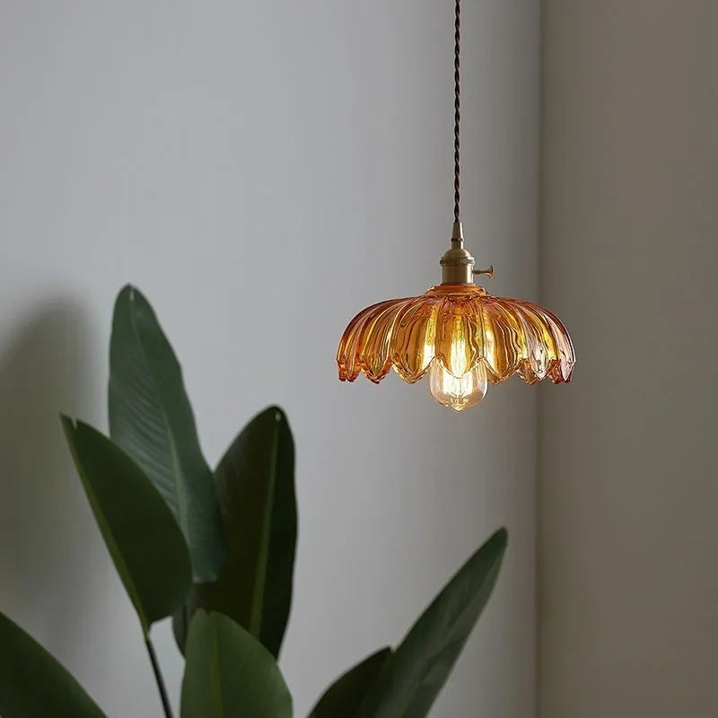 Brass glass chandelier with 26cm amber-brown or clear glass shade for dining room, bedroom, cafe or bar