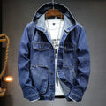 Men's slim-fit hooded denim jacket in light blue with cotton lining