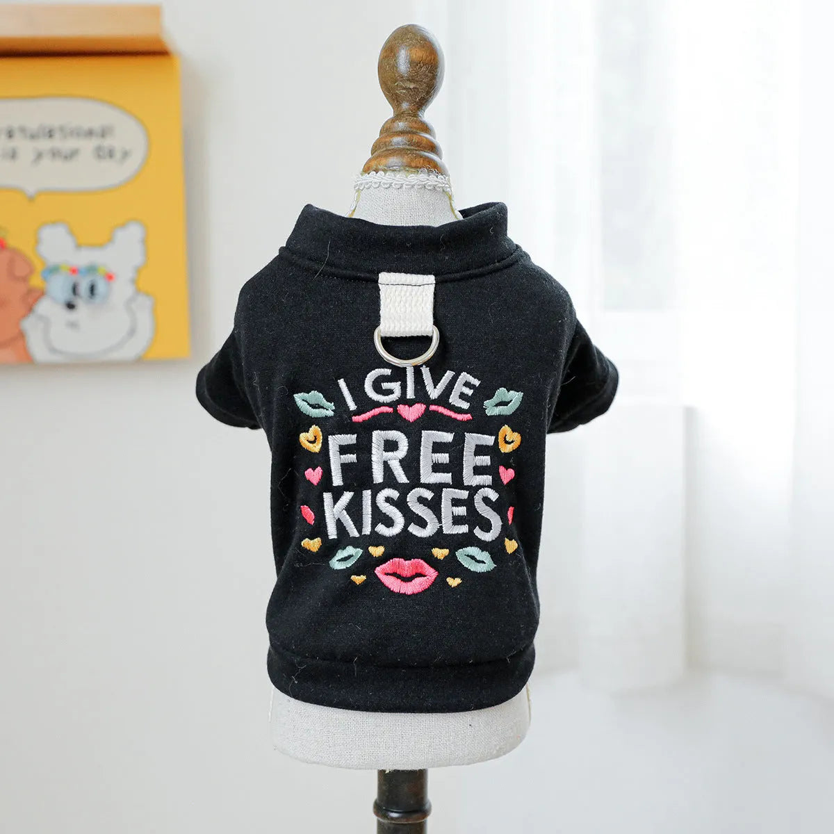 Casual grey patterned dog sweater for autumn and winter wear, shown in size L.