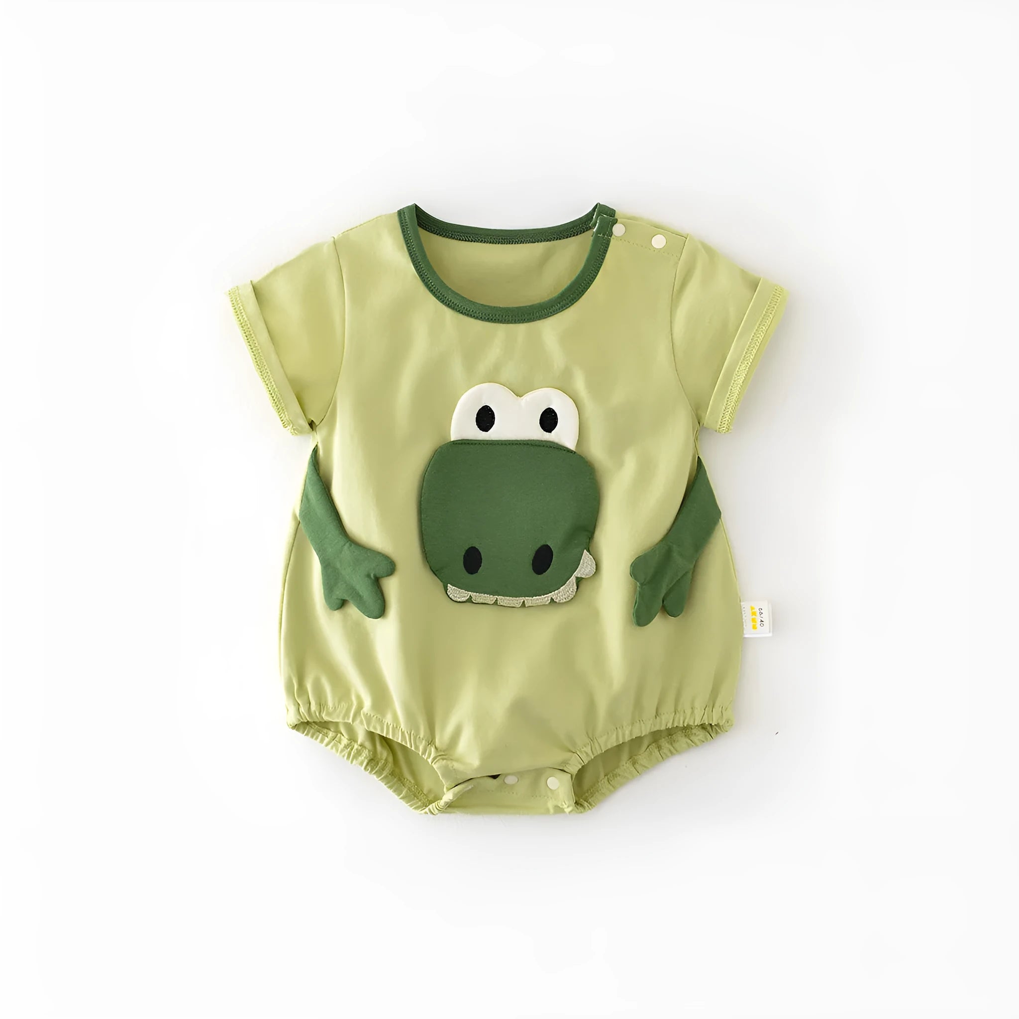 Light green cotton cartoon dinosaur full moon jumpsuit for infants with pullover closure