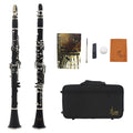 Black Bakelite beginner clarinet with nickel keys and included protective carrying bag
