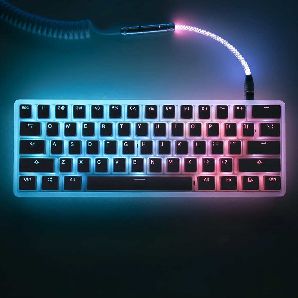 Transparent Double Skin Milk Pudding PBT keycap in OEM profile coloured pink with no water mouth finish