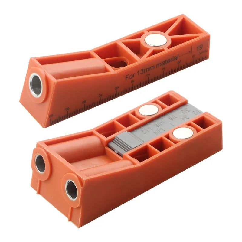 Orange plastic 28-piece oblique hole punching locator set with double-hole drilling positioning guide for woodworking