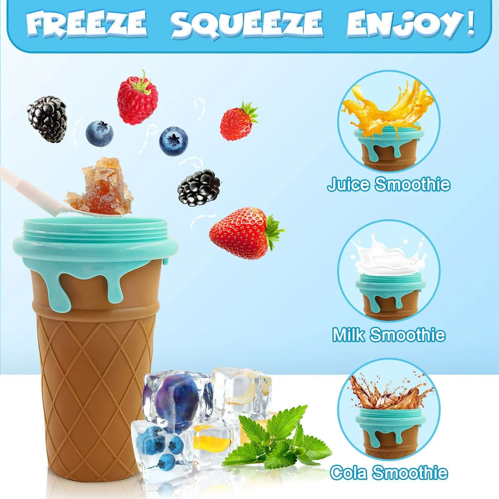 Blue 500ml silicone slushy maker cup for homemade smoothies and desserts