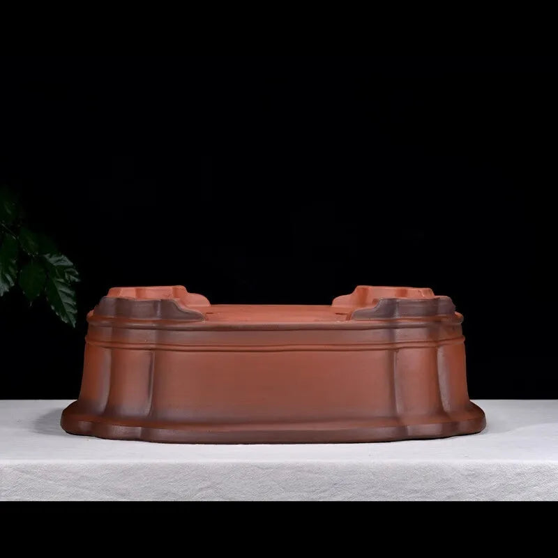Purple clay tree stump flower pot with Chinese design and antique finish, showing textured surface and substantial 71cm dimensions