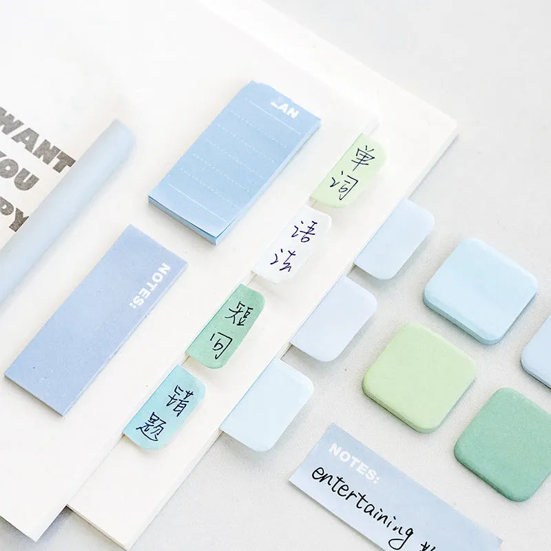 Eye shadow box post it sticker paper notes, 102 x 102mm, 7 pads of 30 sheets, Blue Coffee Green Purple
