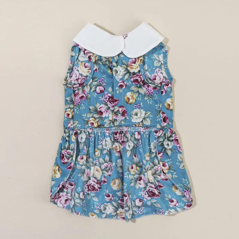 Cotton thin lead dog shirt with sunflower print in pink, yellow, or green, available in sizes XS to XL