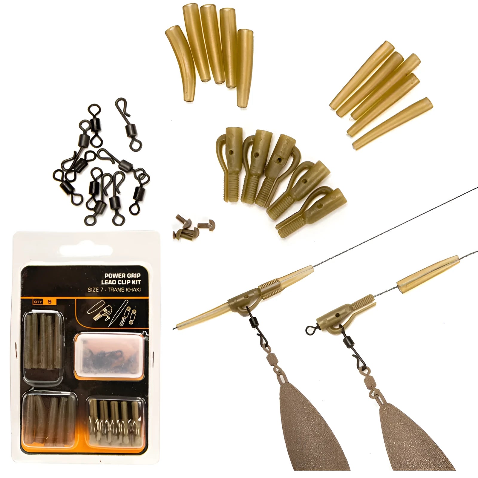 30 piece European carp fishing accessory set on card with anti-winding pipes and connectors