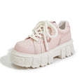 Women's leather casual shoes with height increase in beige and pink colour options
