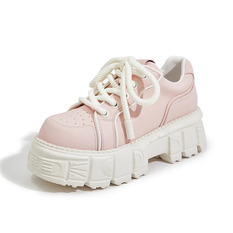 Women's leather casual shoes with height increase in beige and pink colour options