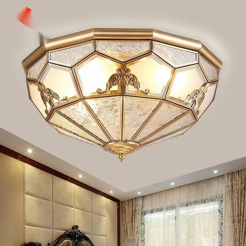 Copper ceiling wall lamp with tri colour light, 35cm diameter, for corridor bedroom balcony
