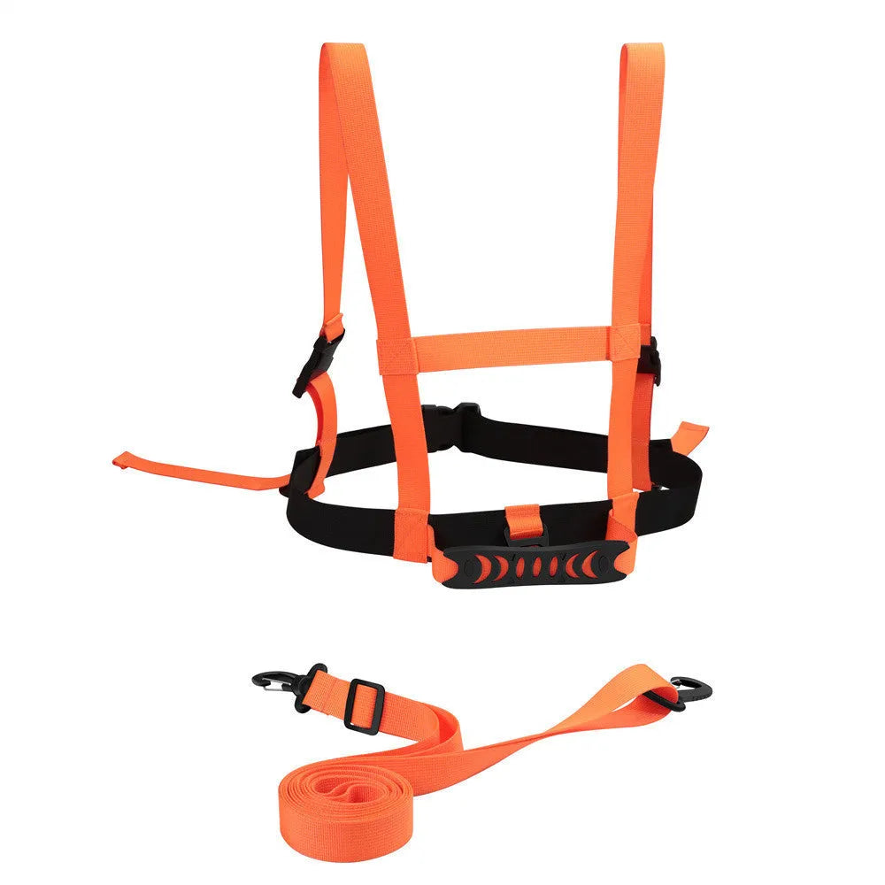 Safety rope ski training belt in red, black or orange with nylon construction and wrist, elbow, knee protection