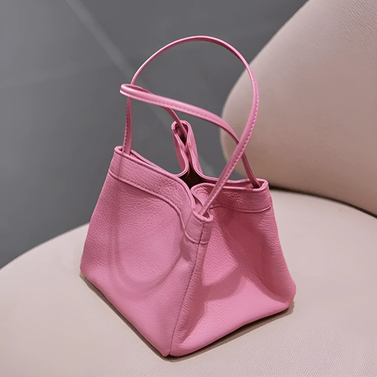 Small square PU bucket bag in solid colour with textured finish for women