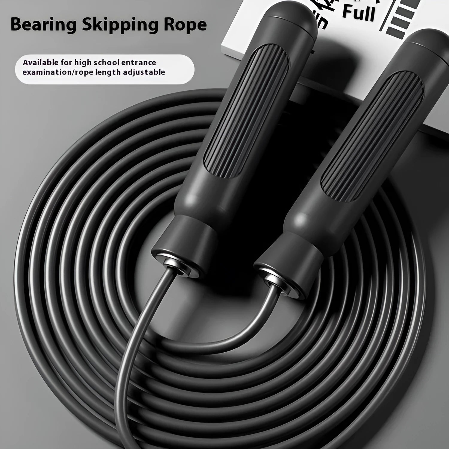 Black adjustable exam training skipping rope with wire construction and handles
