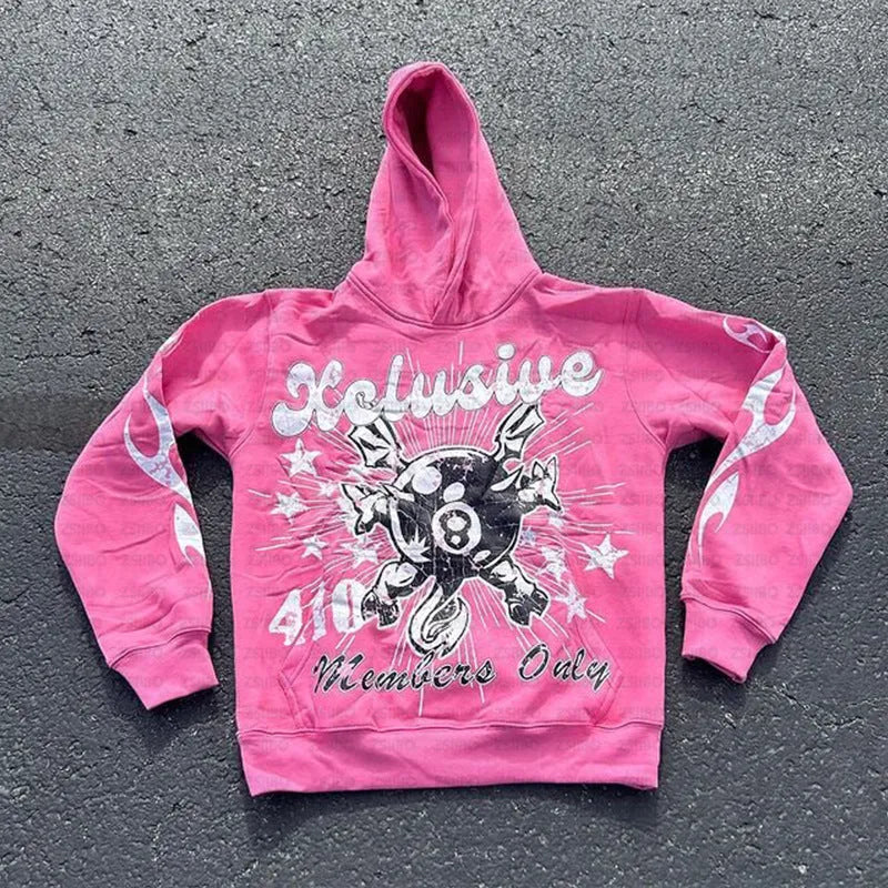 Personalised letter printing loose pullover sweatshirt with kangaroo pocket in street hipster style