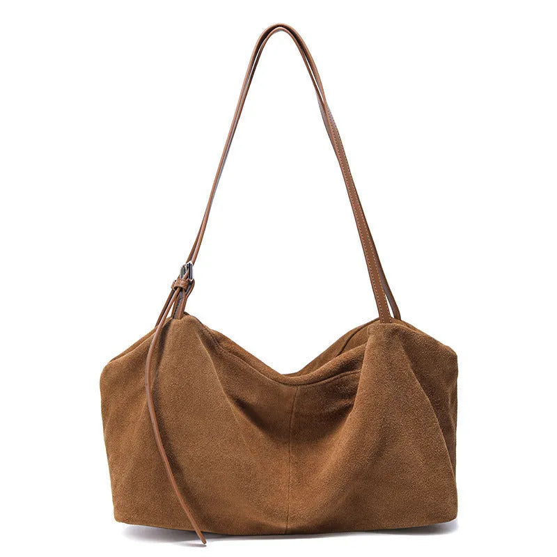 Women's genuine leather large capacity tote bag in caramel with outer sandwich pocket, matte finish
