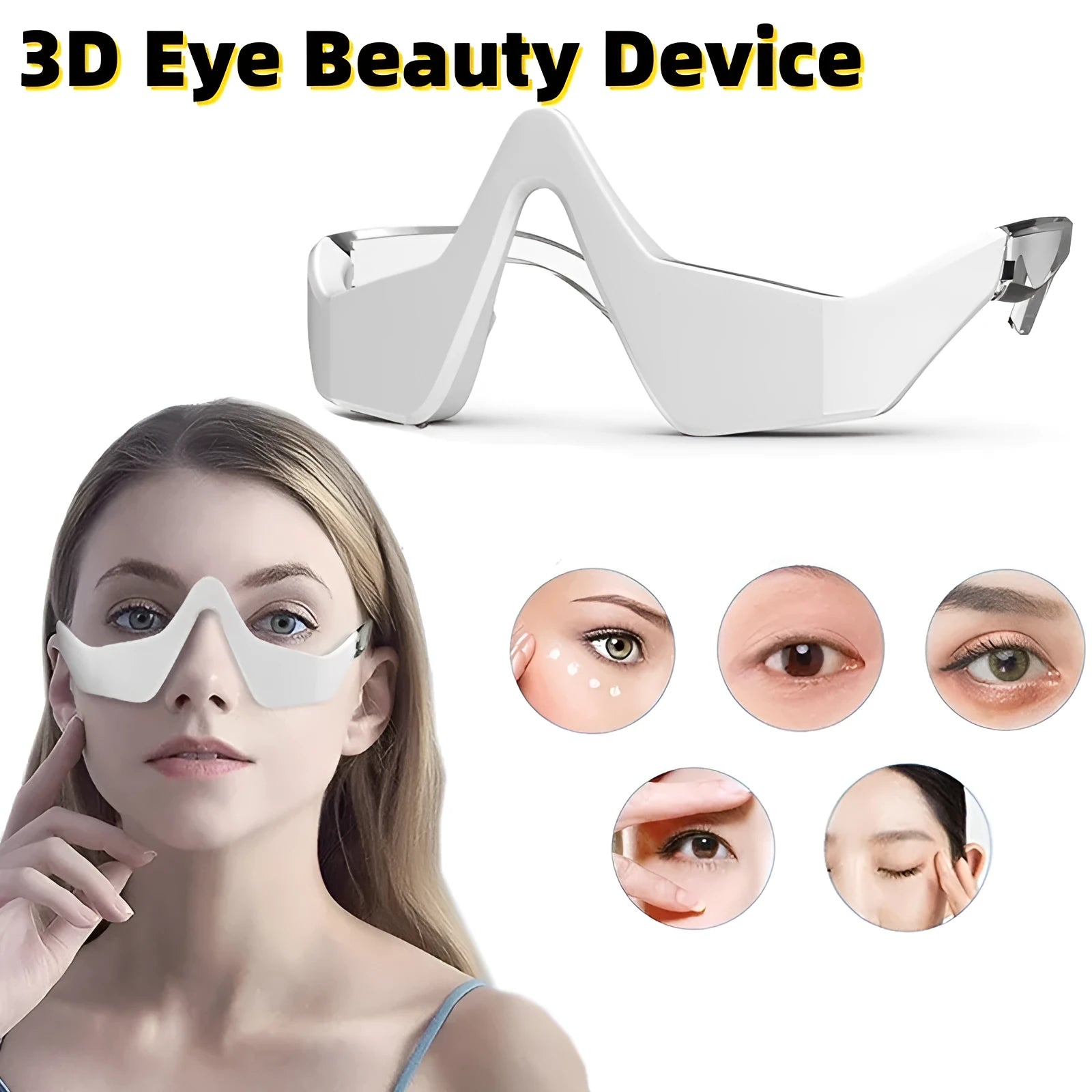 Pink and white 3D micro-current eye massager beauty instrument with glasses-style design
