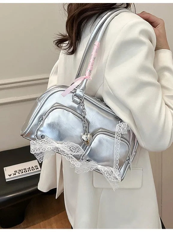 Soft PU leather women's shoulder bag in horizontal square shape, shown in beige colour.